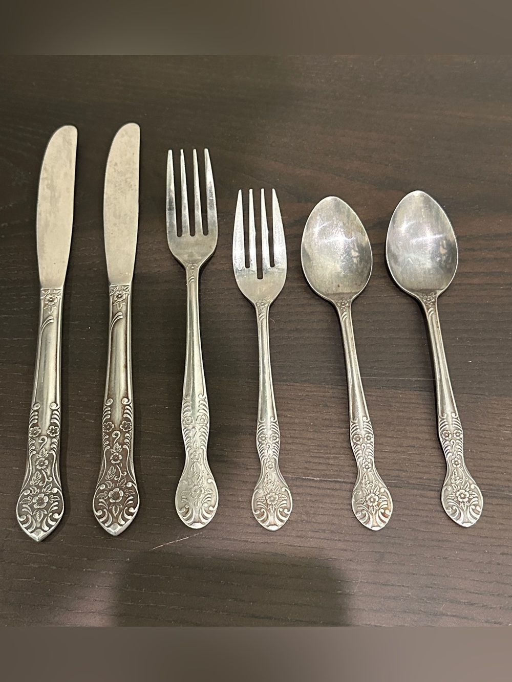 Vintage National Stainless Japan Floral Scroll Stainless Steel Flatware 6 Pcs.